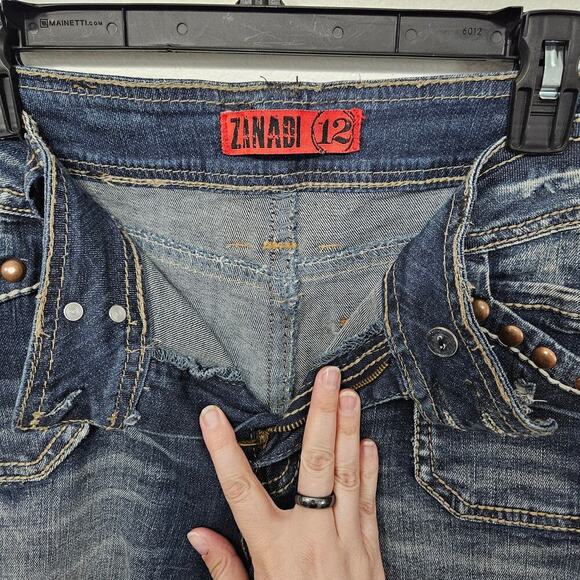 VNTG Y2K Zanadi Ramie Denim Jean Shorts Embellished Stretch Women's Sz 12/Large - Picture 4 of 5